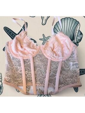 Sheer Pink Lace Longline Crop Bralette